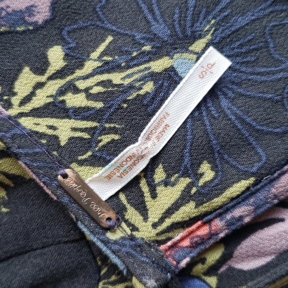 097 FREE PEOPLE Back Yard Party Printed Tunic Mini Dress Black Floral sz S - Picture 9 of 12